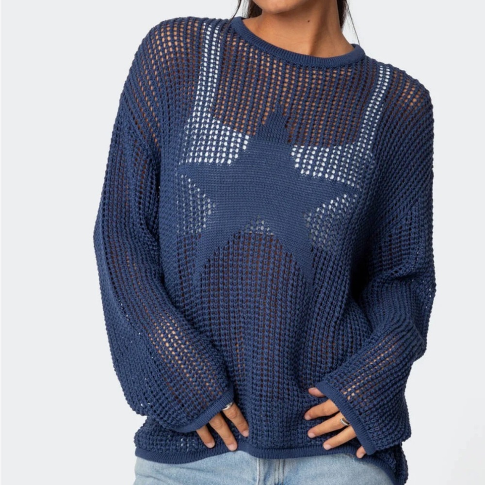 Edikted Navy Star Knit Sweater